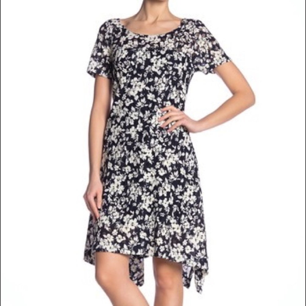 NWT Robbie Bee Floral Lace Hi-Lo Dress Navy